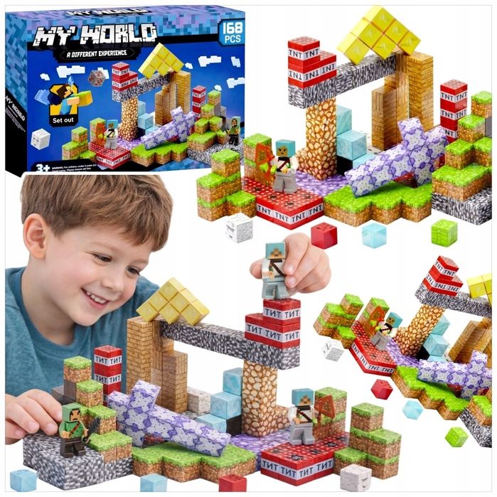 Nowe klocki magnetyczne Minecraft klocki na magnesy 168 sztuk prezent na Dzień dziecka