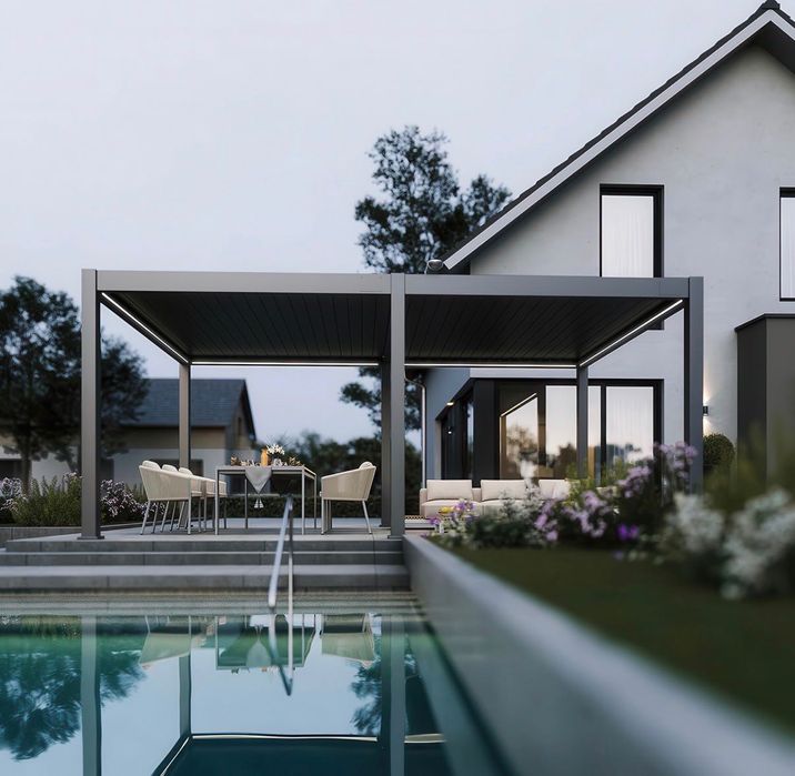 Pergola elektryczna tarasowa 4x6 DELUXE PRO AUTOMATIC z oświetleniem LED, Anthracite - Gutroof