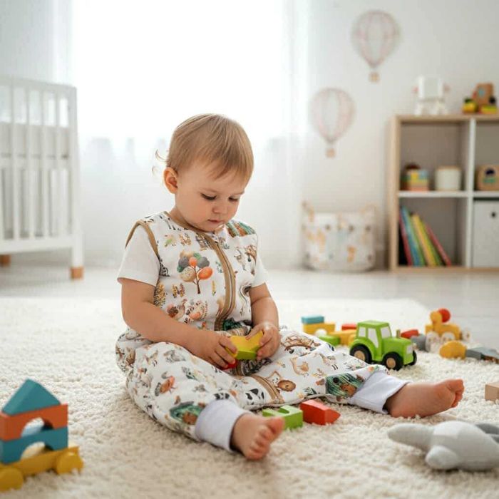 Śpiworek z nogawkami - Wywijane skarpety 1,5 tog  wzór- Zagroda