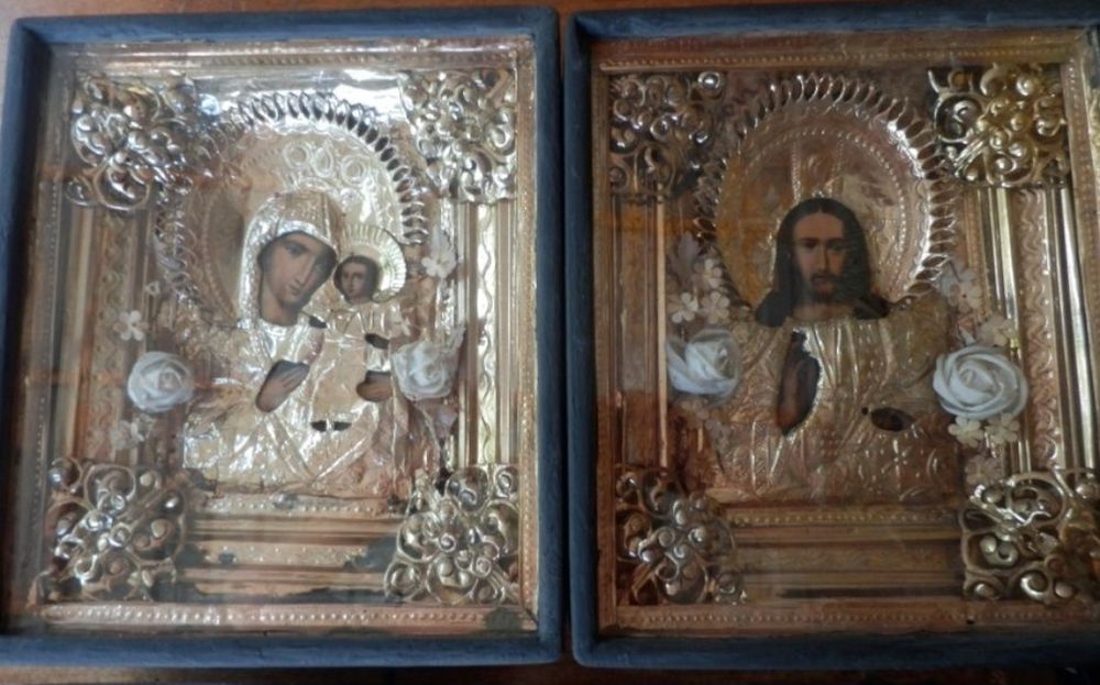 Икона в киоте, старинная  1930год.парная венчальная