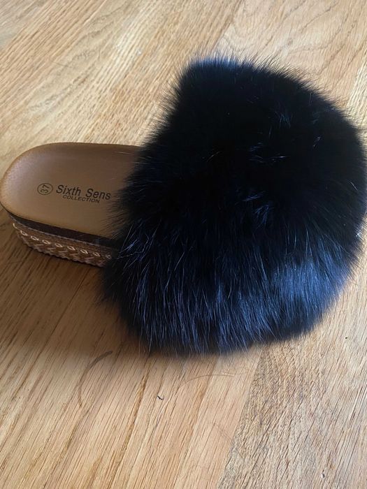 Klapki Espadryle z naturalnym futrem z lisa 38