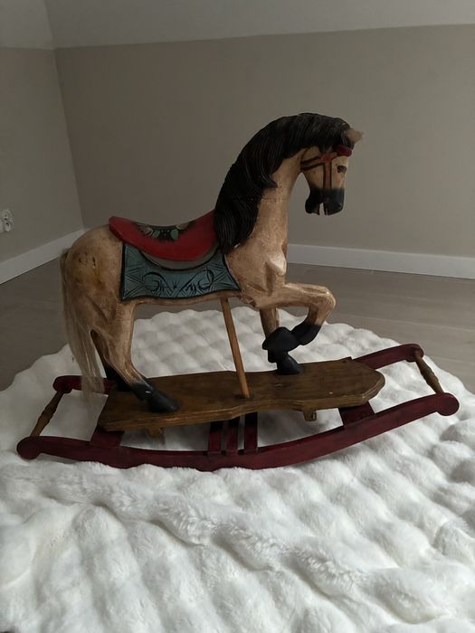 Koń na drewnianych biegunach antyczny vintage duży