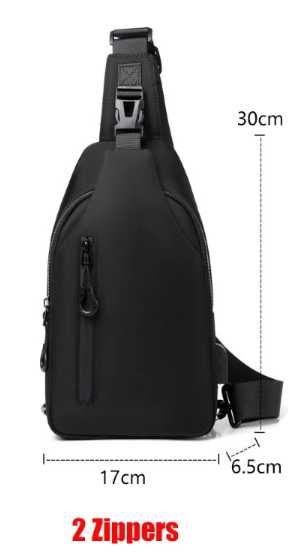 Bolsa Tiracolo crossbody Impermeável Cinzenta, 2 fechos, bolso interno