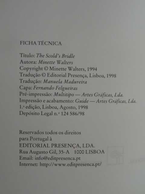 A Máscara de Desonra de Minette Walters - 1ª Edição