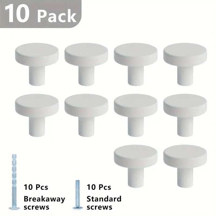 Conjunto de puxadores redondos branco mate – 10 unidades