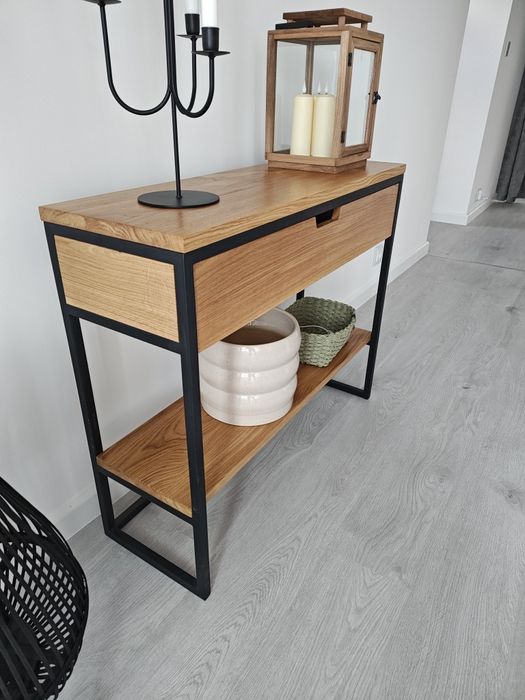 Konsola toaletka dębowa loft z szufladą i półką, lite drewno dębowe