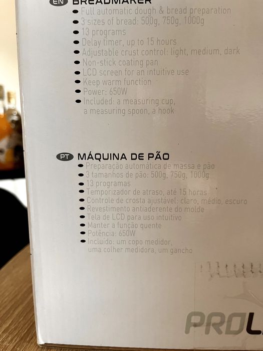 Máquina Pão Proline MP1000 13 Programas