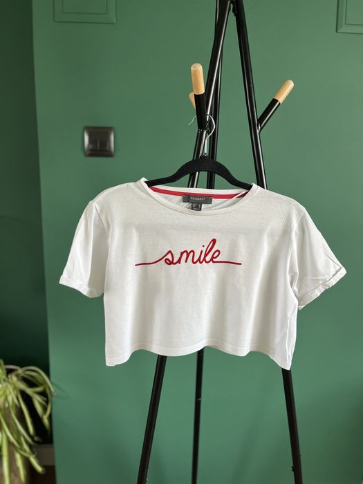 Bluzka T-shirt krótka crop top lato smile bawełna bawełniana primark