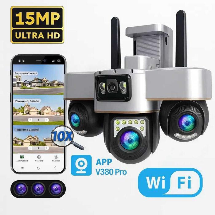 Тройная Wifi камера видеонаблюдения с PTZ боковыми линзами SC30