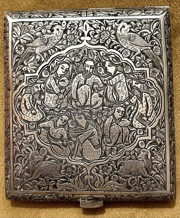 Papierośnica w stylu Qajar art Persja  1917 rok srebro 84