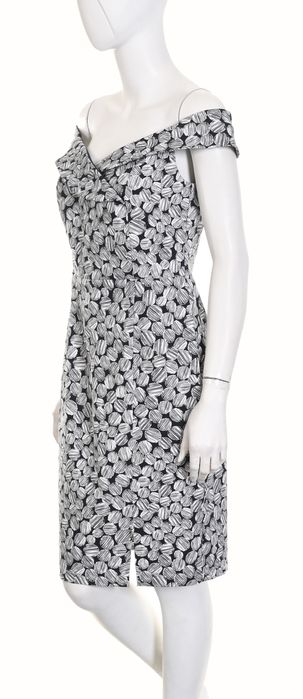 JOSEPH RIBKOFF elegancka sukienka z odsłoniętymi ramionami grochy r 38