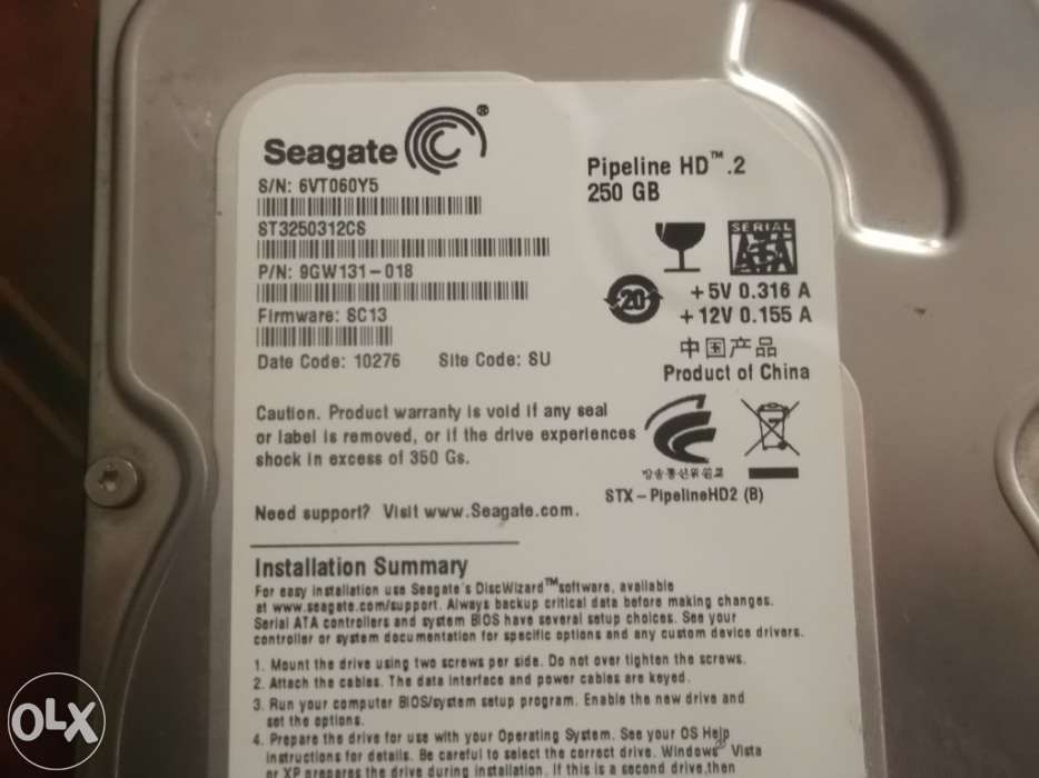 Seagate hard drive 250 GB64751305226627122