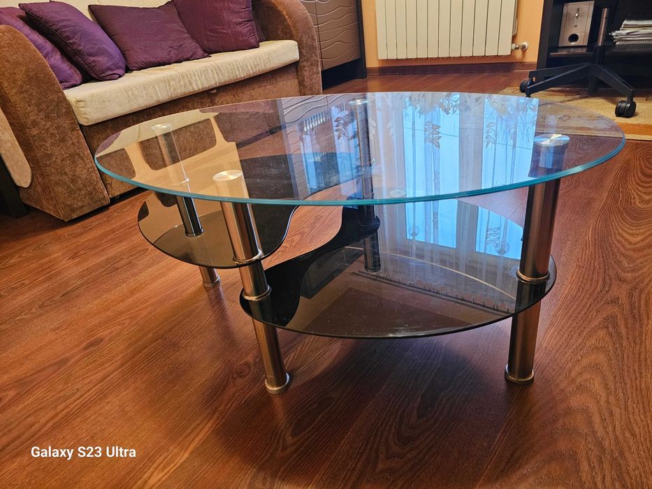 Nowoczesna ława, szklany stolik kawowy z 2 półkami