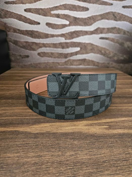 Nowy pasek do spodni Louis Vuitton czarny w kratke 110cm LV + GRATISm