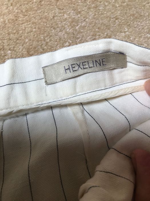 Hexeline letnie spodnie jasne w paski szerokie bawełna + len