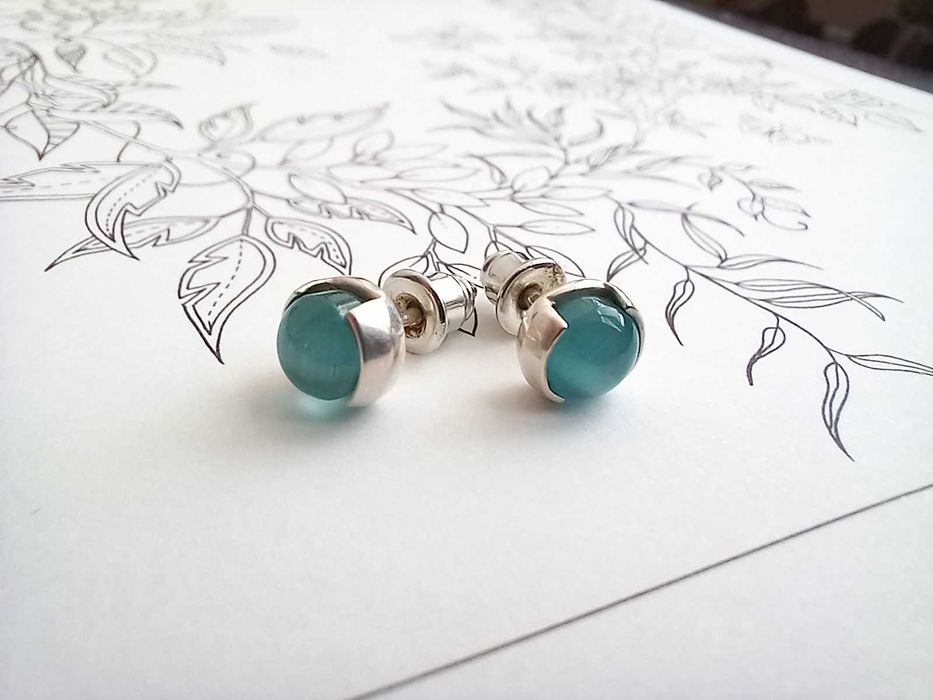 Сережки срібло 925 Котяче Око вінтаж з власної колекції