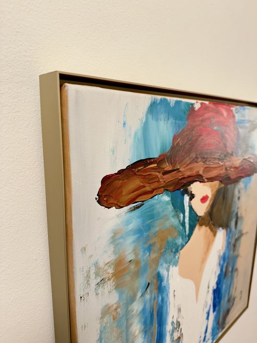 Elegância Moderna – Tela Pintada à Mão com Moldura Dourada (52x52 cm)