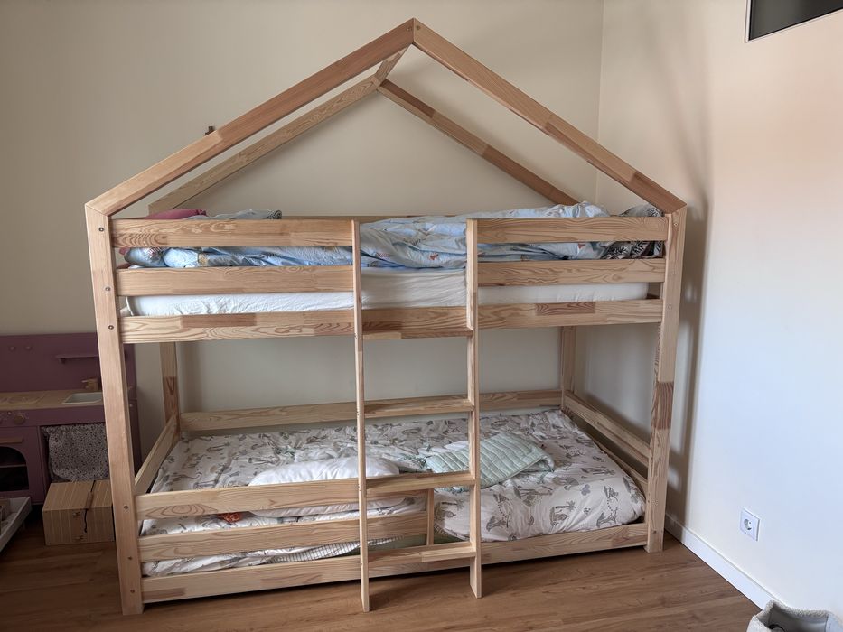 Beliche Montessori – Saja 2 Cama Casinha de Casal para Crianças, Madeira Natural, Design Escandinavo