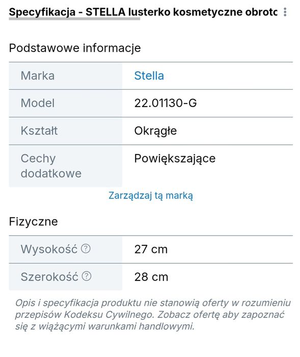 Stella Lusterko kosmetyczne powiększające