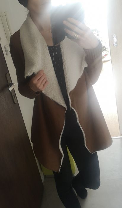Narzutka zamszowa CAMEL futro JENNIFER kurtka marynarka BDB
