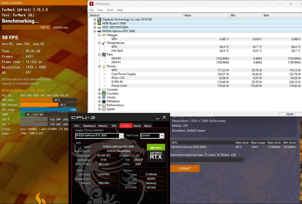 RTX 3060 12gb Gainward Ghost testada e impecável
