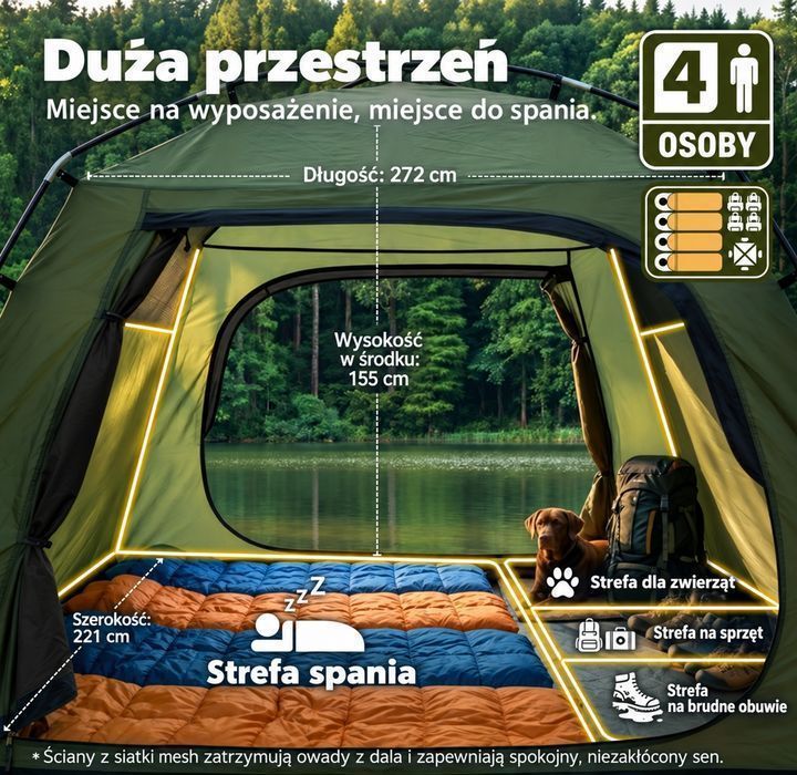 Namiot Kempingowy Purebox Dla 3-4 Osób Z Pokrowcem Przeciwdeszczowym