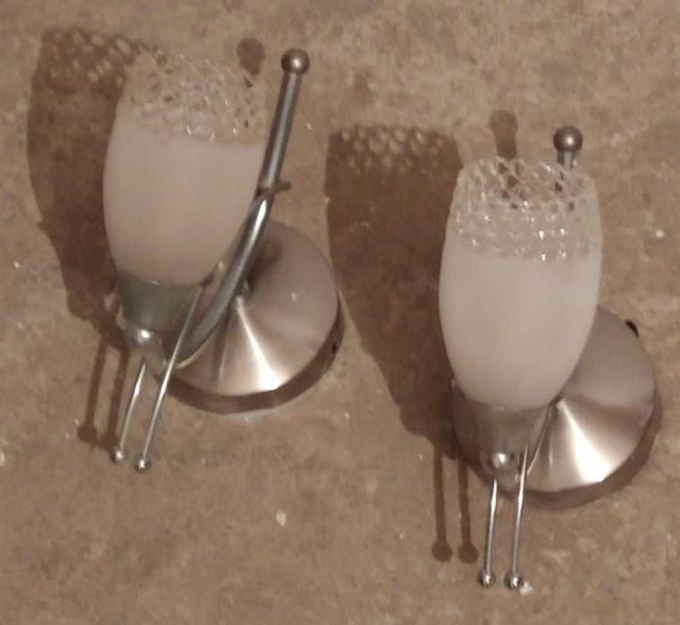 Conjunto de candeeiro + 2 apliques de parede em inox e vidro