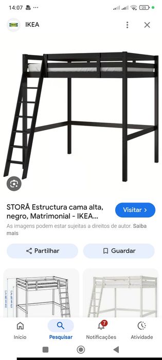 Cama de casal alta preta IKEA