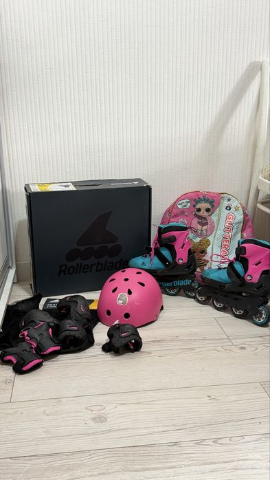 Дитячі ролики Rollerblade Pink Emerald Green ( 33–36)+захист+рюкзак