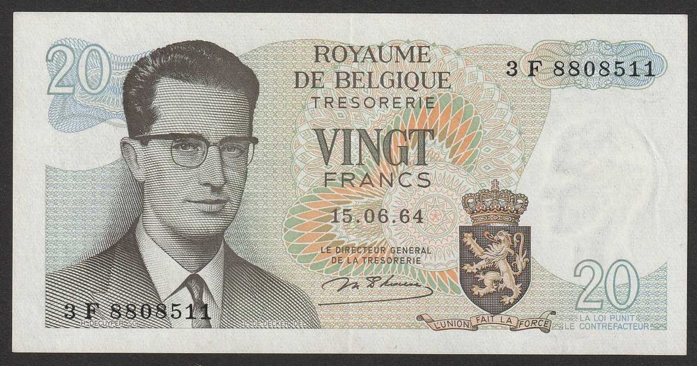 Belgia 20 frank 1964 - król Baudouin I - Baldwin - stan 2