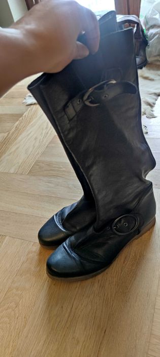 Płaskie kozaki oficerki skóra czarne 39