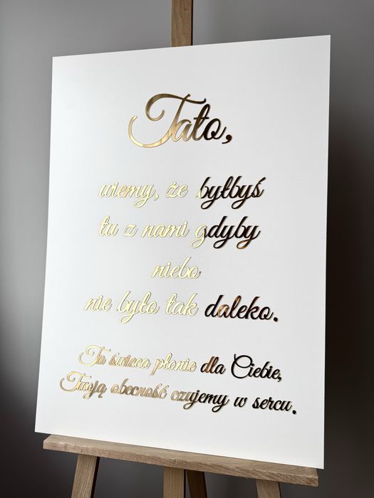 Tablica ślubna ta świeca płonie dla tych złoty lustrzany napis wesele