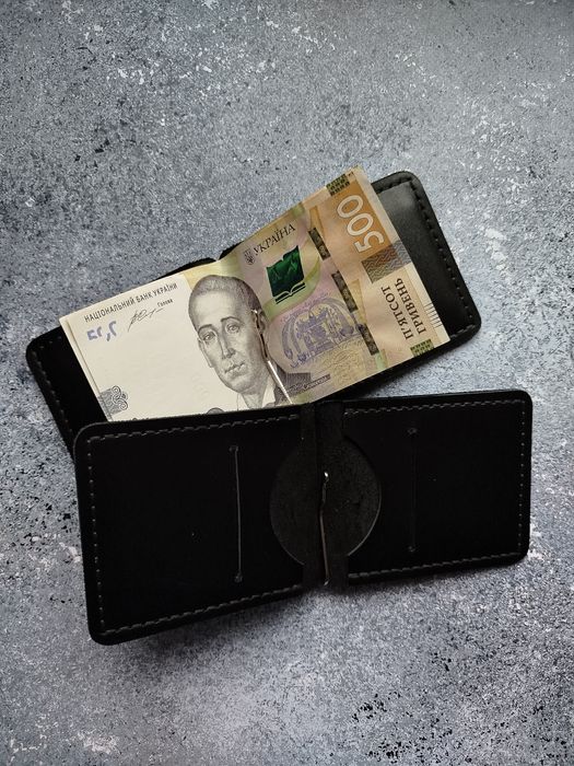 Шкіряний зажим затискач з монетницею прижим для купюр гаманець кошелек