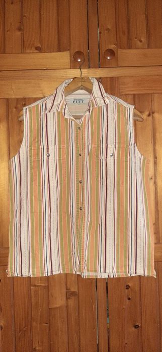 Bezrękawnik Koszula FITT Paski L Bardzo Dobry Stan