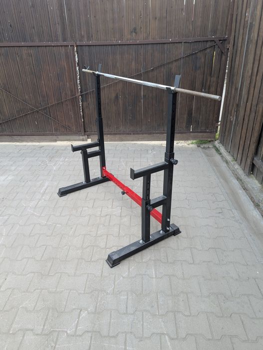 Zestaw stojak na sztangę obciążenie talerze ławka do ćwiczeń ciężary akcesoria half rack stojaki pod sztangę  regulowany z asekuracją marbo sport hop