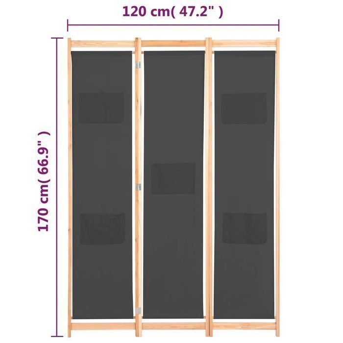 Vidaxl Parawan 3-Panelowy, Szary, 120X170X4 Cm, Tkanina