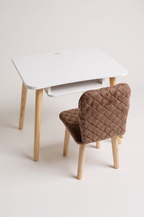 Дитячий столик білий з стільчиком-ведмедиком МДФ від 1,5 років