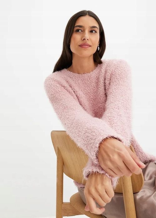 B.P.C krótki sweter w wyglądzie boucle różowy r.48/50