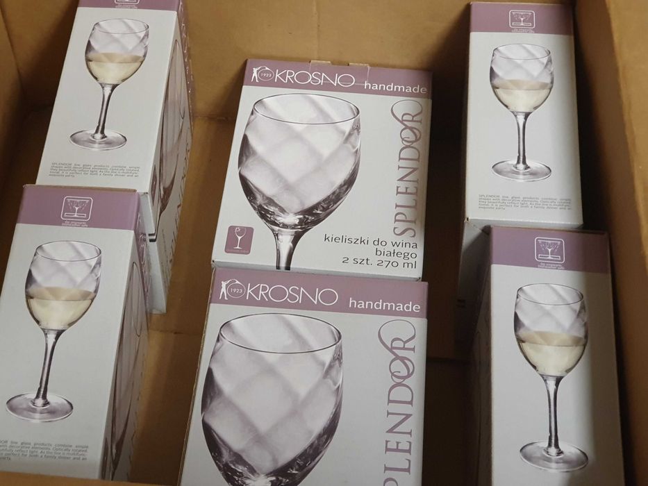 12 kieliszków do białego wina Krosno Splendor handmade, nowe