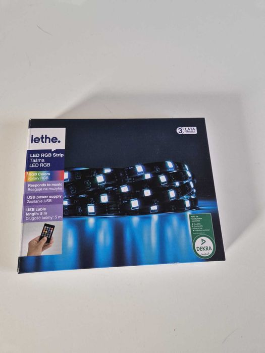 Taśma LED RGB Lethe 5m – USB, z pilotem, reaguje na muzykę – NOWA!
