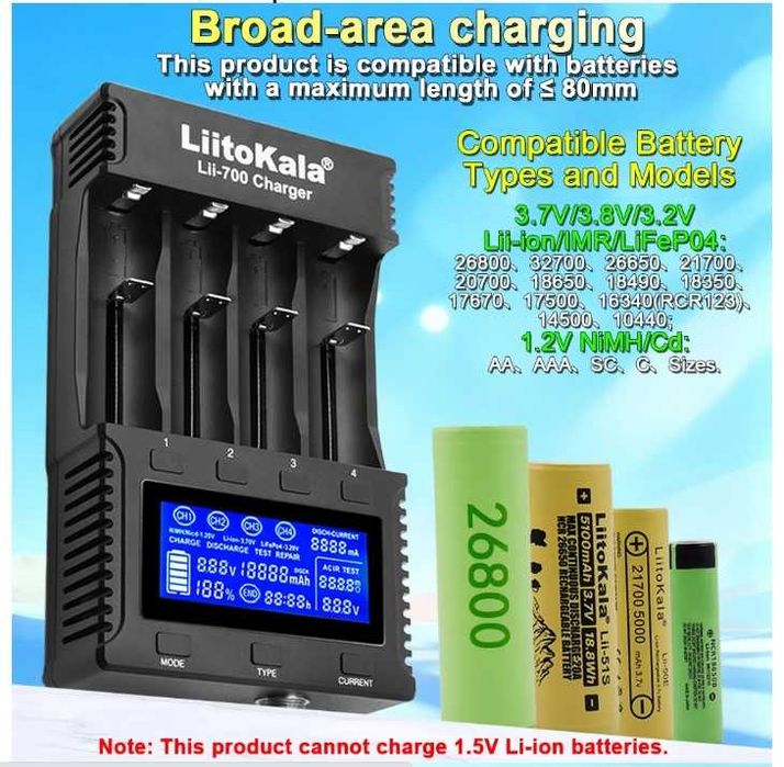 Зарядний пристрій Liitokala lii-700, Новинка, Li-ion, LiFePO4, NiCd/MH