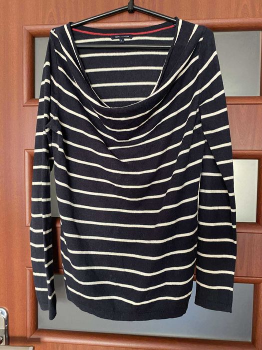 TOMMY HILFIGER sweter w paski 53% wełna r. S