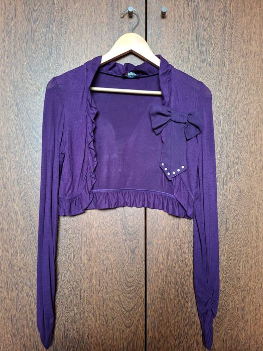 Casaco bolero roxo malha fina com laço Morgan