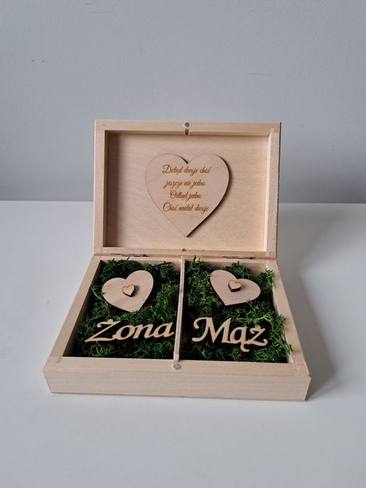 Pudełko na obrączki boho rustykalne naturalne drewniane