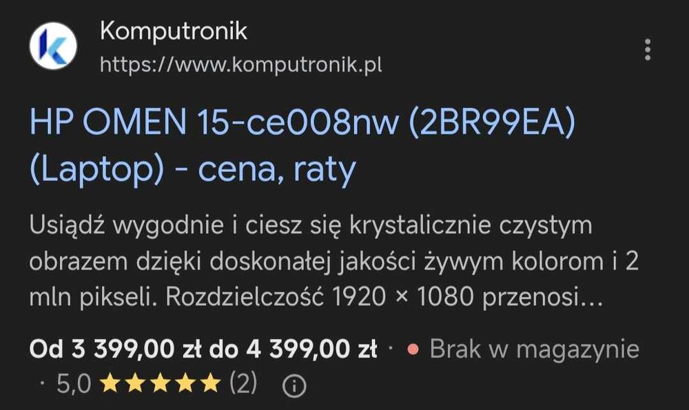 HP Omen HP Omen 15-ce008nw Geforce  GTX 1050