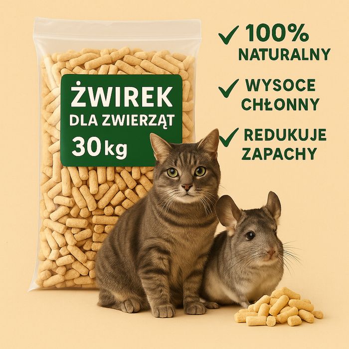 Pellet żwirek drewniany jasny z trociny dla zwierząt 30kg