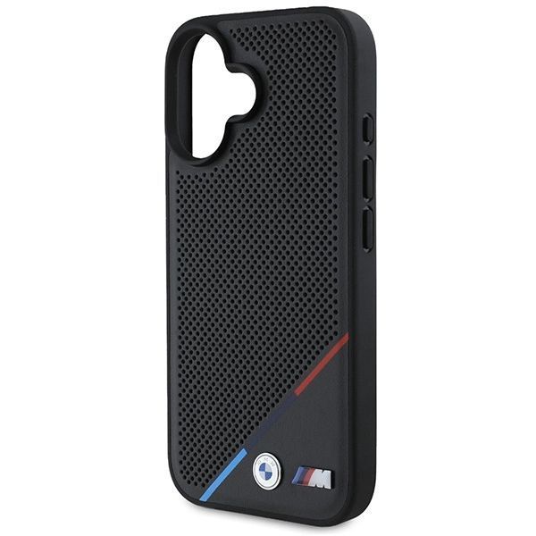 Etui BMW M Perforated Tricolor Line MagSafe na iPhone 16 - czarne