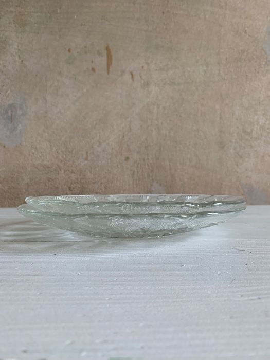 Talerze bratki jaskry szkło Huta Ząbkowice PRL