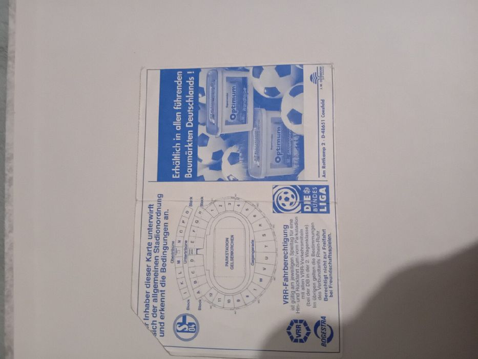 Bilet meczowy z ćwierćfinału Pucharu UEFA sezonu 96/97