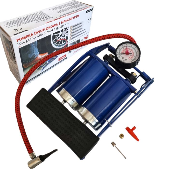 POMPKA Samochodowa NOŻNA ROWEROWA TŁOK KOŃCÓWKI  Dwucylindrowa Solidna